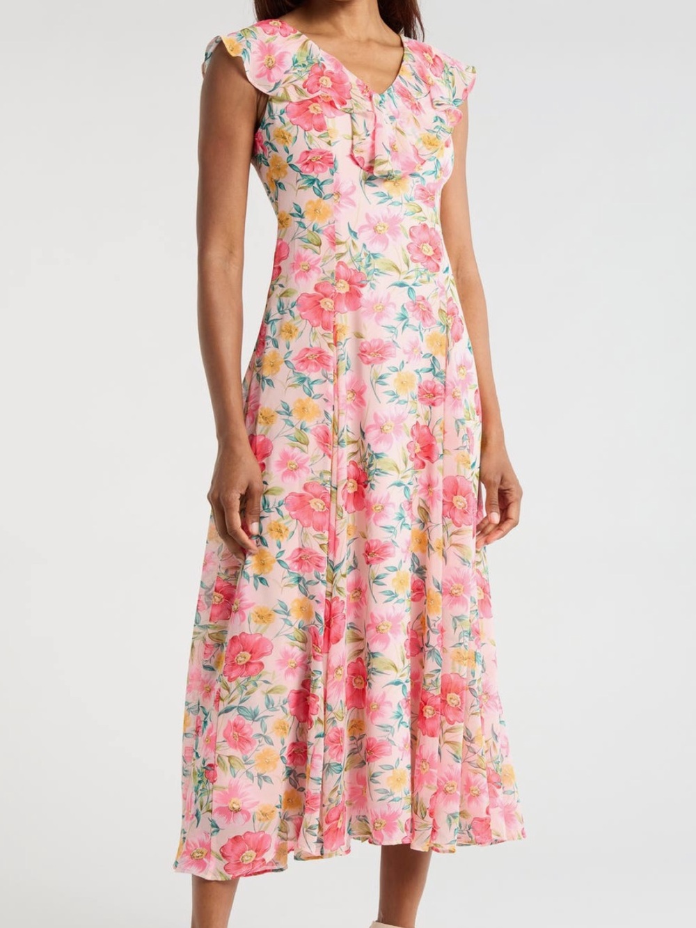 Wayf Pink Floral Midi Dress